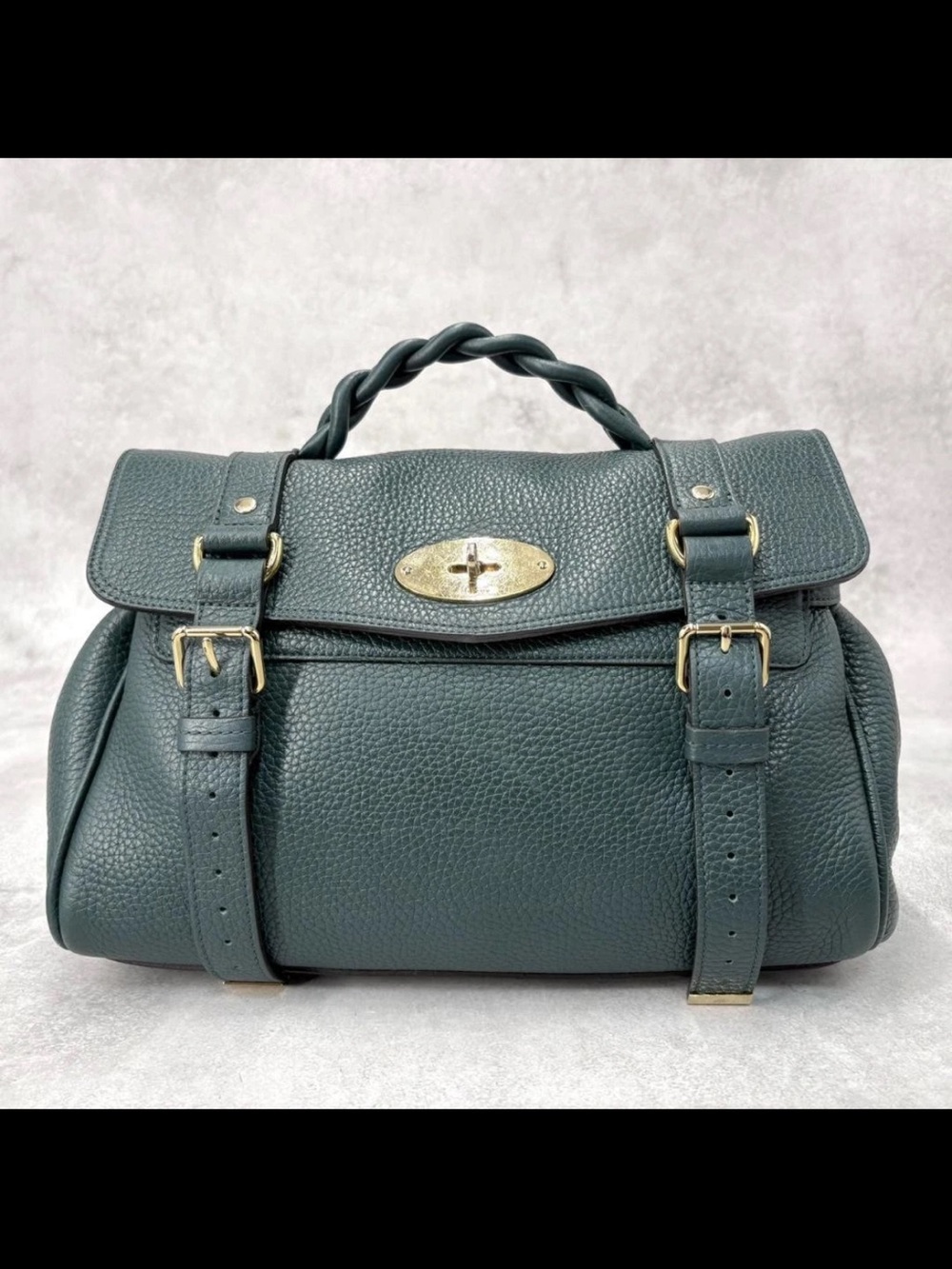 Mulberry Dark Teal Pebbled Leather Satchel with Braided Top Handle - Picture 2 of 11
